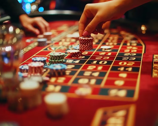 Roulette wheel spinning with winning number highlighted